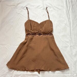 Brown Flowy Tank Top with beaded detail 
90s style top